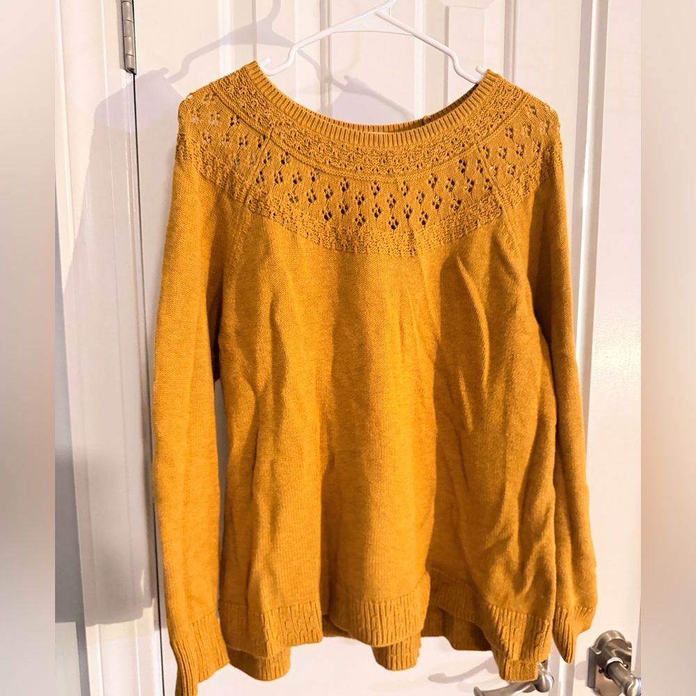 Kohls Sonoma XL Mustard Yellow Sweater - Pointelle Collar
